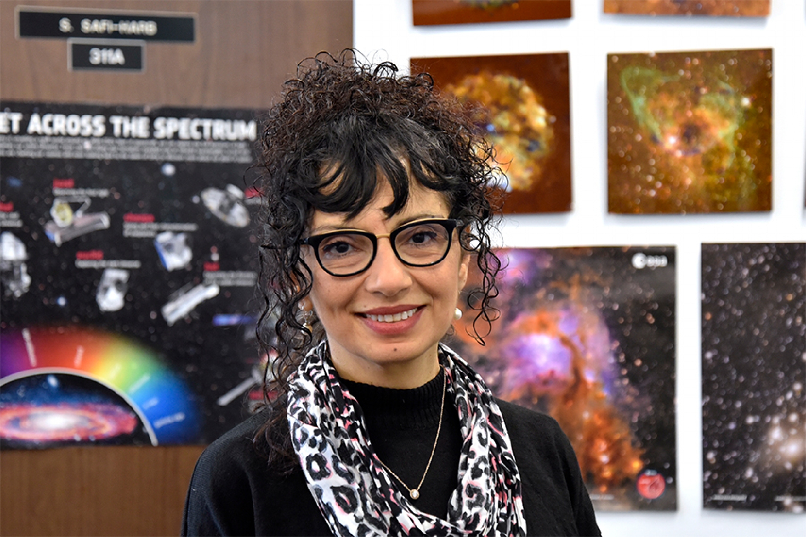 A woman in her office.