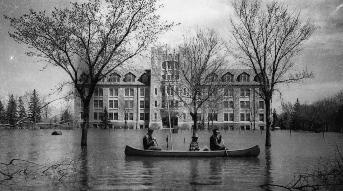 Fort Garry campus during the flood of 1950.