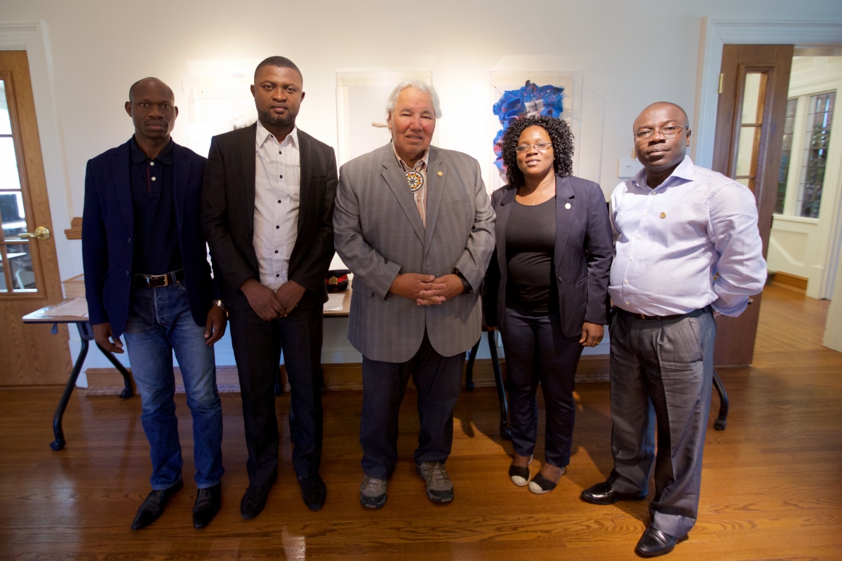 (L-R) Oleh Kam, Yvon Mabofe, Senator Murray Sinclair, Marina Ahibie Bangrou, Paul Lamah. // Photo by Dan Gwozdz