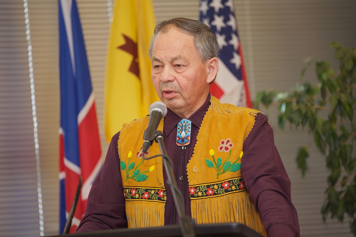 Elder-in-Residence Norman Meade from Migizii Agamik - Bald Eagle Lodge speaks at the Elders and Traditional Peoples Gathering on March 24, 2016. // Photo by Dan Gwozdz