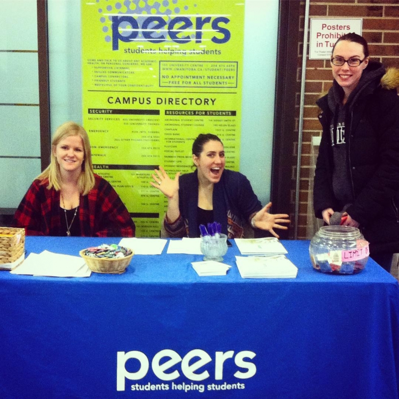 Saying hi to these lovely Peers ladies promoting Peers: Students Helping Students outside its front doors. They say there's still time to apply to be a volunteer for the awesome active listening/peer support program. As a former Peer, I highly recommend it! And if you're a student needing support, drop by their office when the light's on •• Mikayla ••