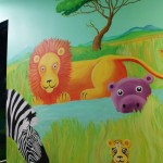 View of safari animals, mural.