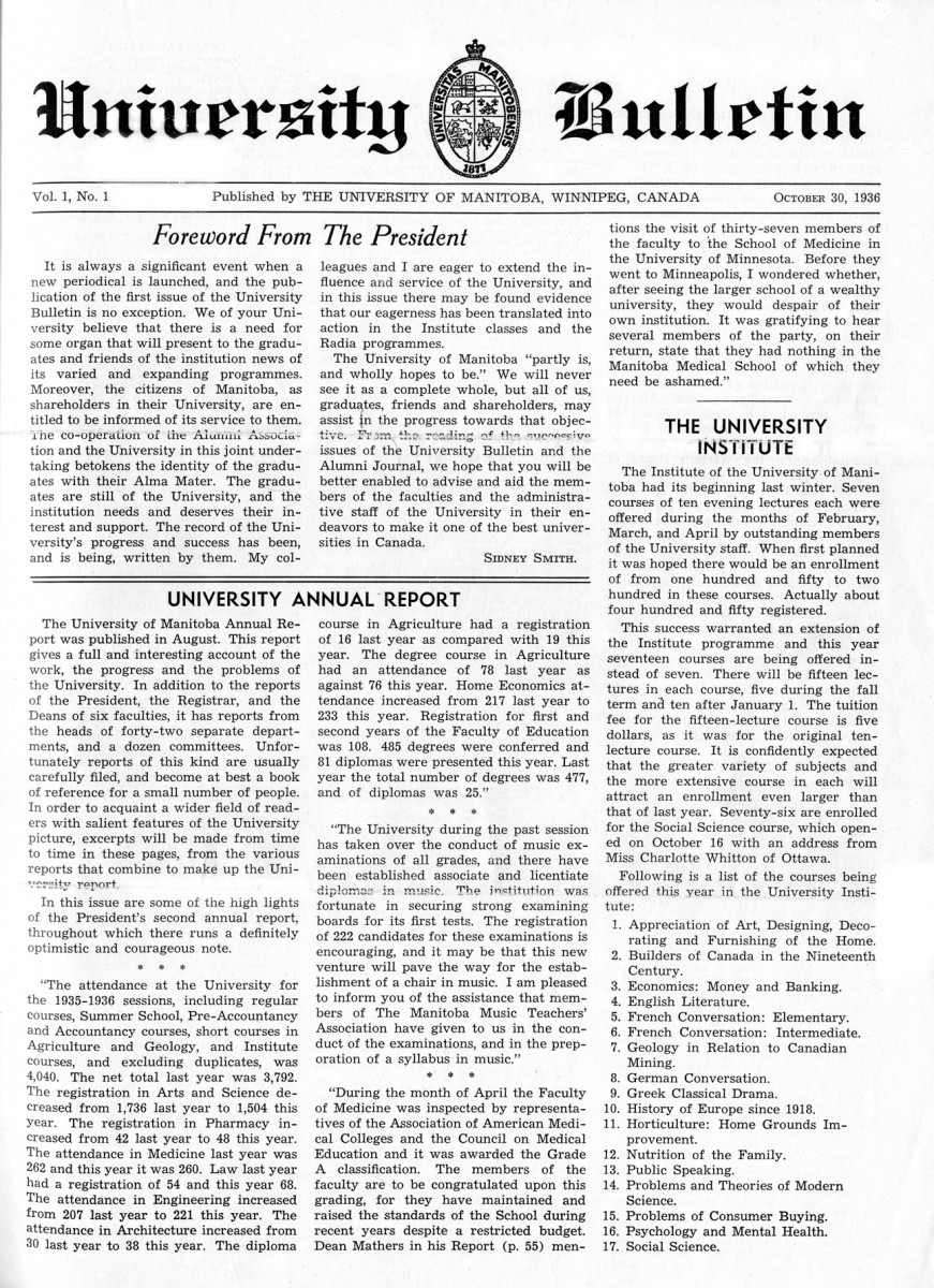 Bulletin, first issue, 1936.