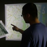 a human interacts with virtual computer screens