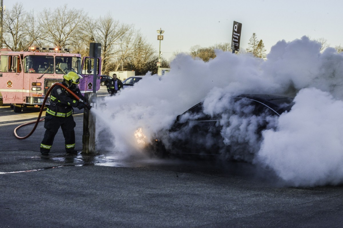 A car in Q Lot caugt fire on the mornining of Nov. 12, 2013//Photo Mike Latschislaw