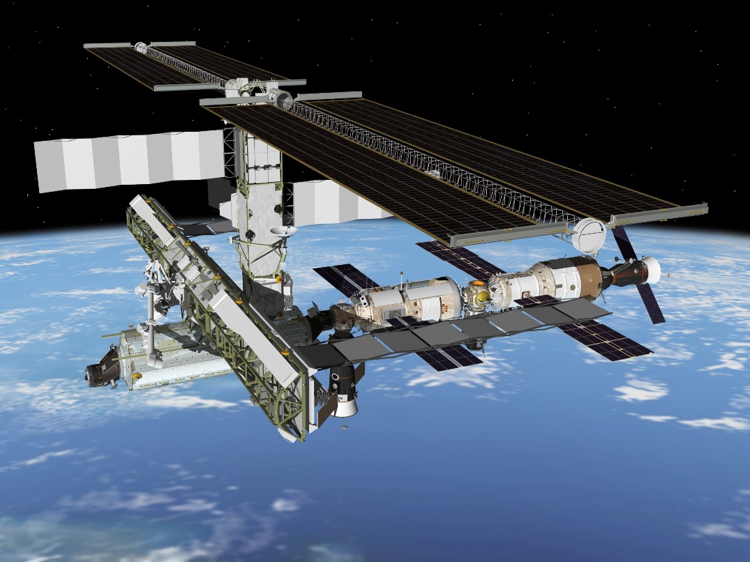 This artist's rendering depicts the port side of the International Space Station.