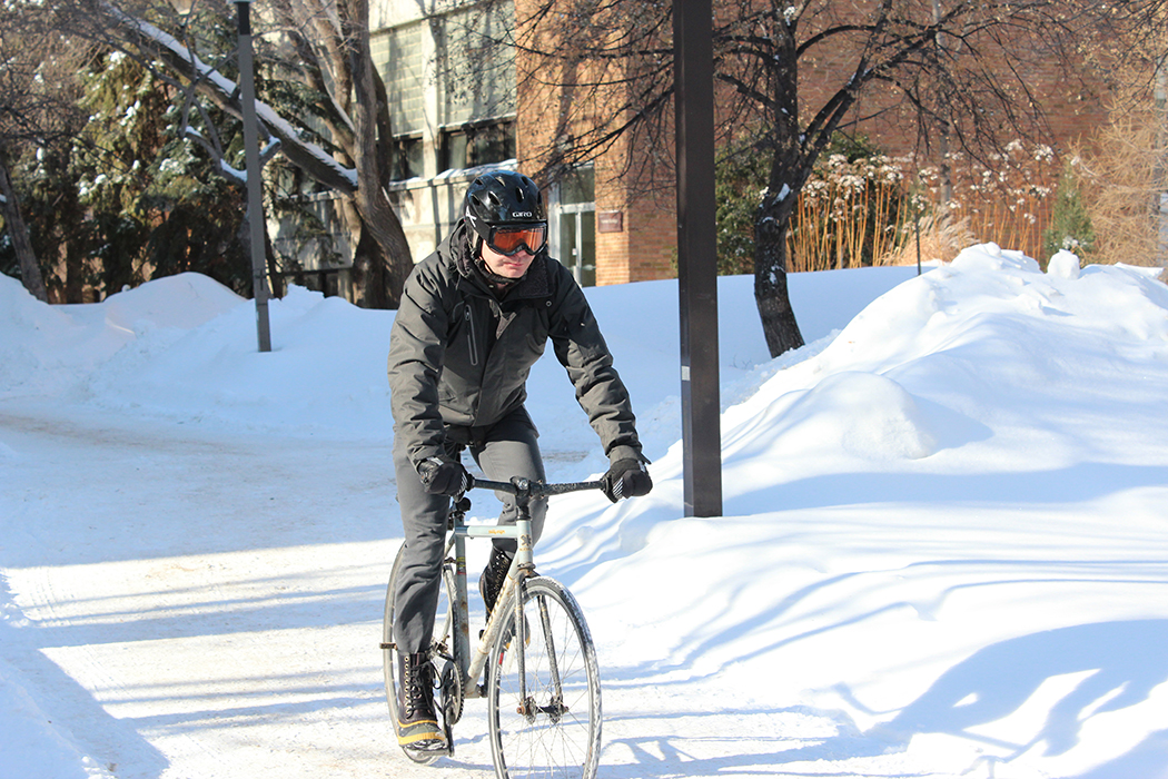 Biking to work store in winter