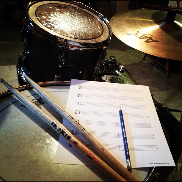 Drum Kit and sheet music, by Andrew Chudley