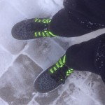 running shoes on snow