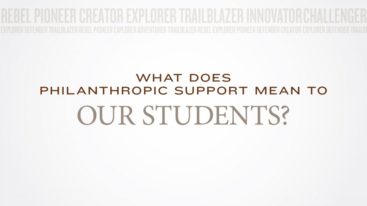 A gra0phic image that says: what does philanthropic support mean for our students?