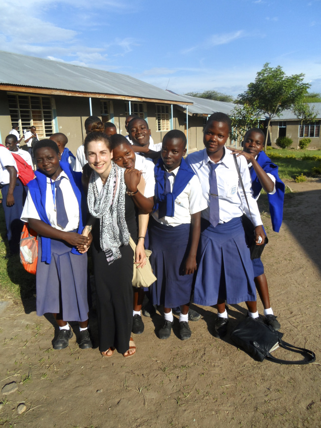 Virginia Robinson with some of the school kids in Tanzania.