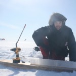 Measuring temperature profile of sea ice core. Credit: Alexander Komarov