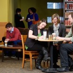 staff gather to discuss issues at the campus coffee shop