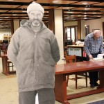 A cutout of Andrew Taylor in Archives and Special Collections.