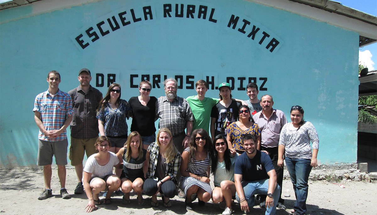 The 2014 project design team with teachers and the principal of a school in Honduras