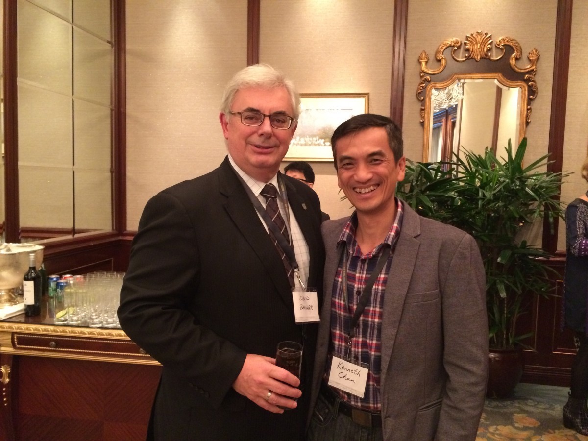 Kenneth C. Y. Chan with President and Vice-Chancellor, David T. Barnard at the alumni reception in Hong Kong