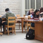 Students studying in the Elizabeth Dafoe Library.