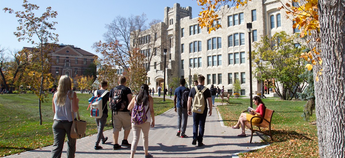 students walking on campus