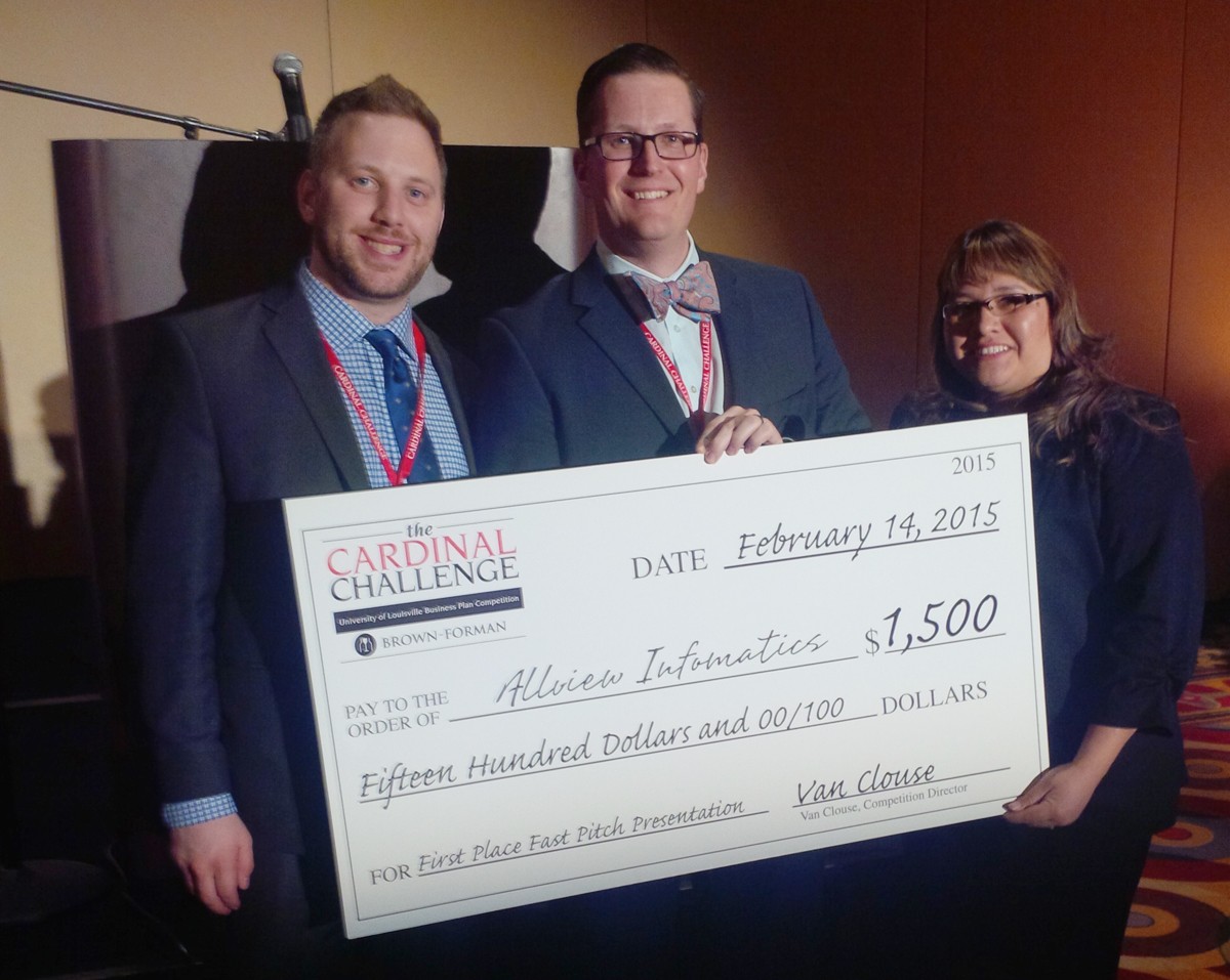 Asper MBA's winning team poses with their prize cheque at the 2015 Cardinal Challenge