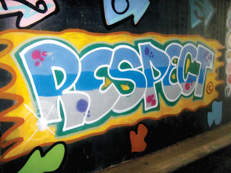Wall graffiti, stylised "Respect"