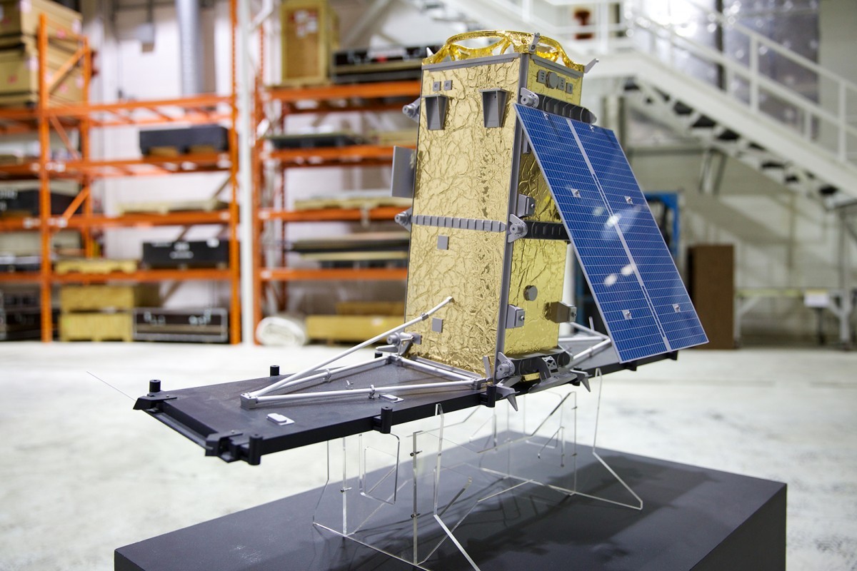 A model of a satellite at Magellan Aerospace.