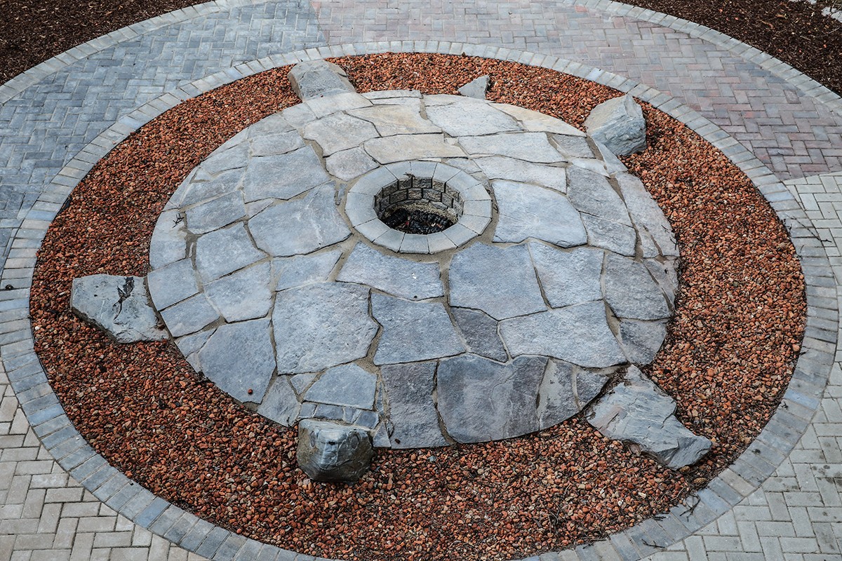 The turtle sculpture where sacred fires are lit is located in front of the NCTR.