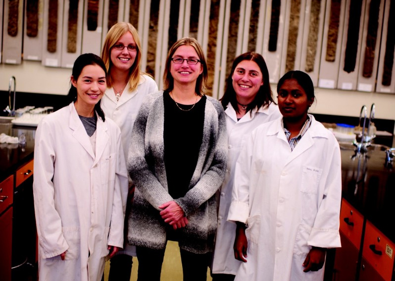 Dr. Annemieke Farenhorst (centre) shares her passion for science with high school students.