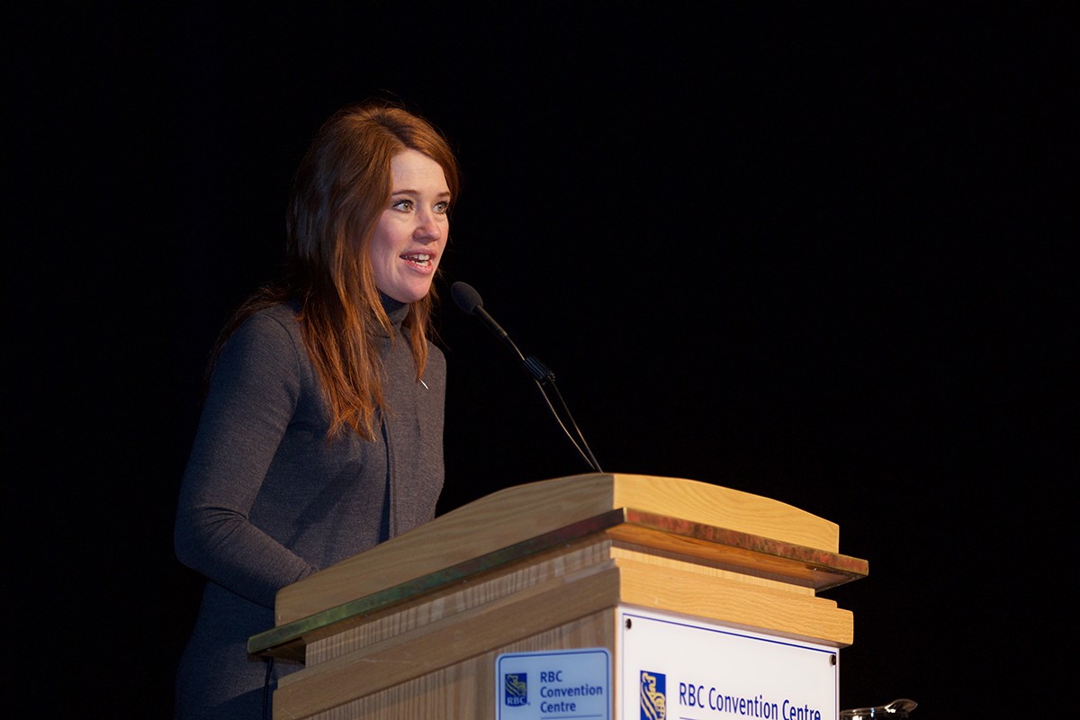 Clara Hughes speaks at the launch event for the National Centre for Truth and Reconciliation on November 4, 2015