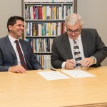 James Wilson (L) and david Barnard sign an MOU to enhance Treaty education at the U of M