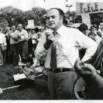 Howard Pawley speaks to protesters outside the legislature on Aug. 11, 1979 // Photo: UM Digital Archives, Winnipeg Tribune