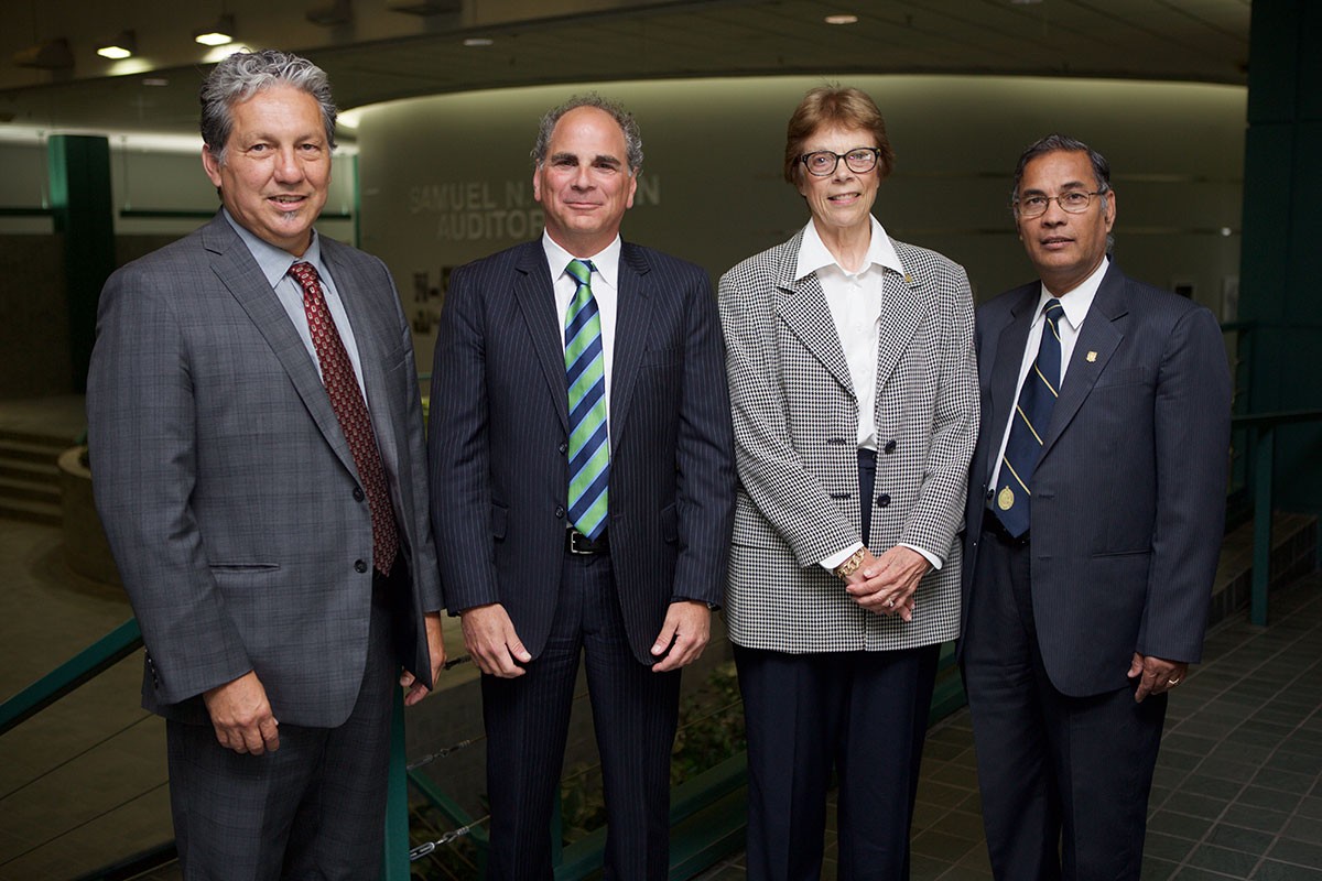 (L-R) Dan Vandal, Lorrie Kirshenbaum, Noralou Roos and Digvir Jayas at the Aug. 30, 2016 announcement.