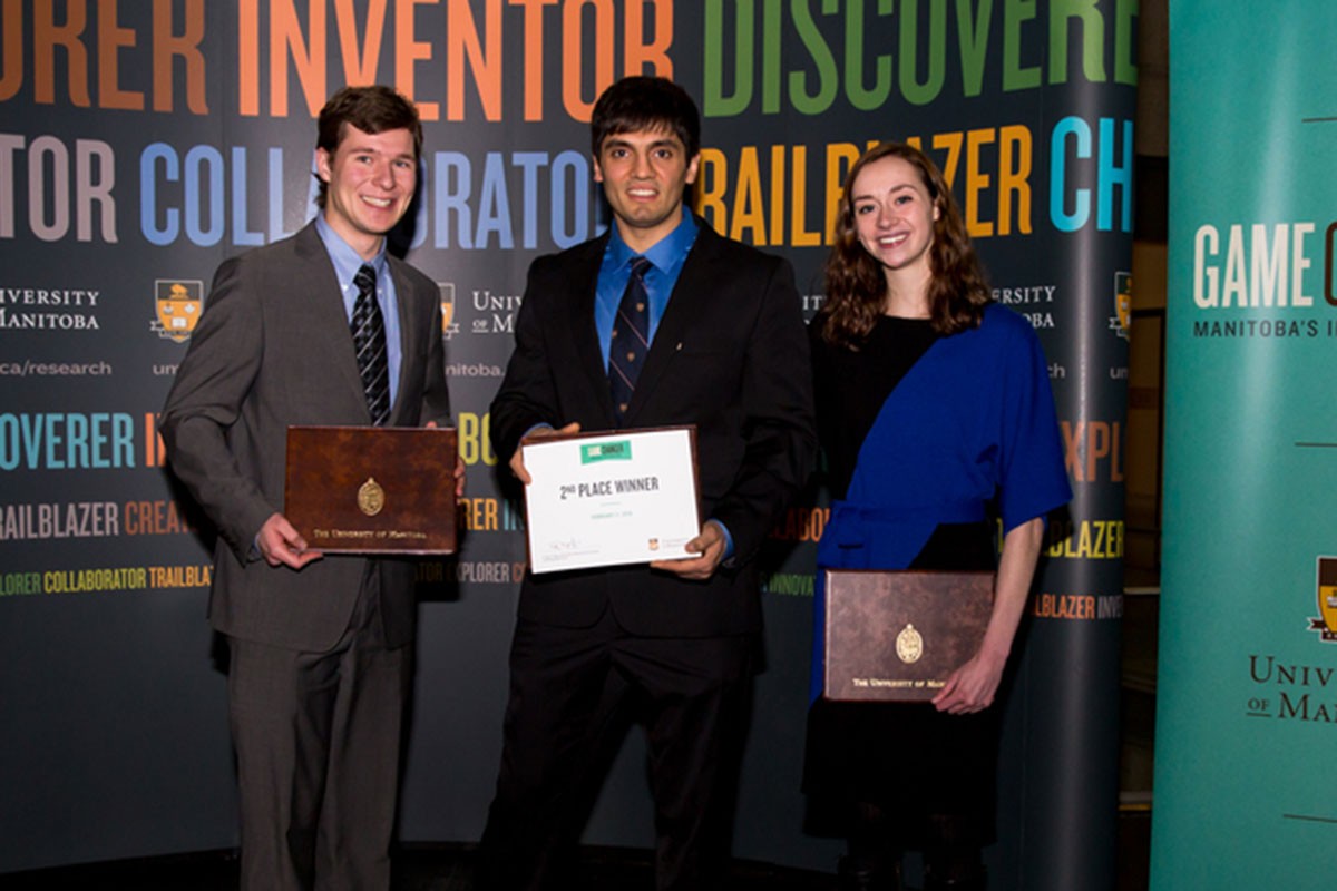 (L-R) Paul White, Ahmad Byagowi and Jesslyn Janssen of Team Biohack took home second prize in Game Changer in February 2016.