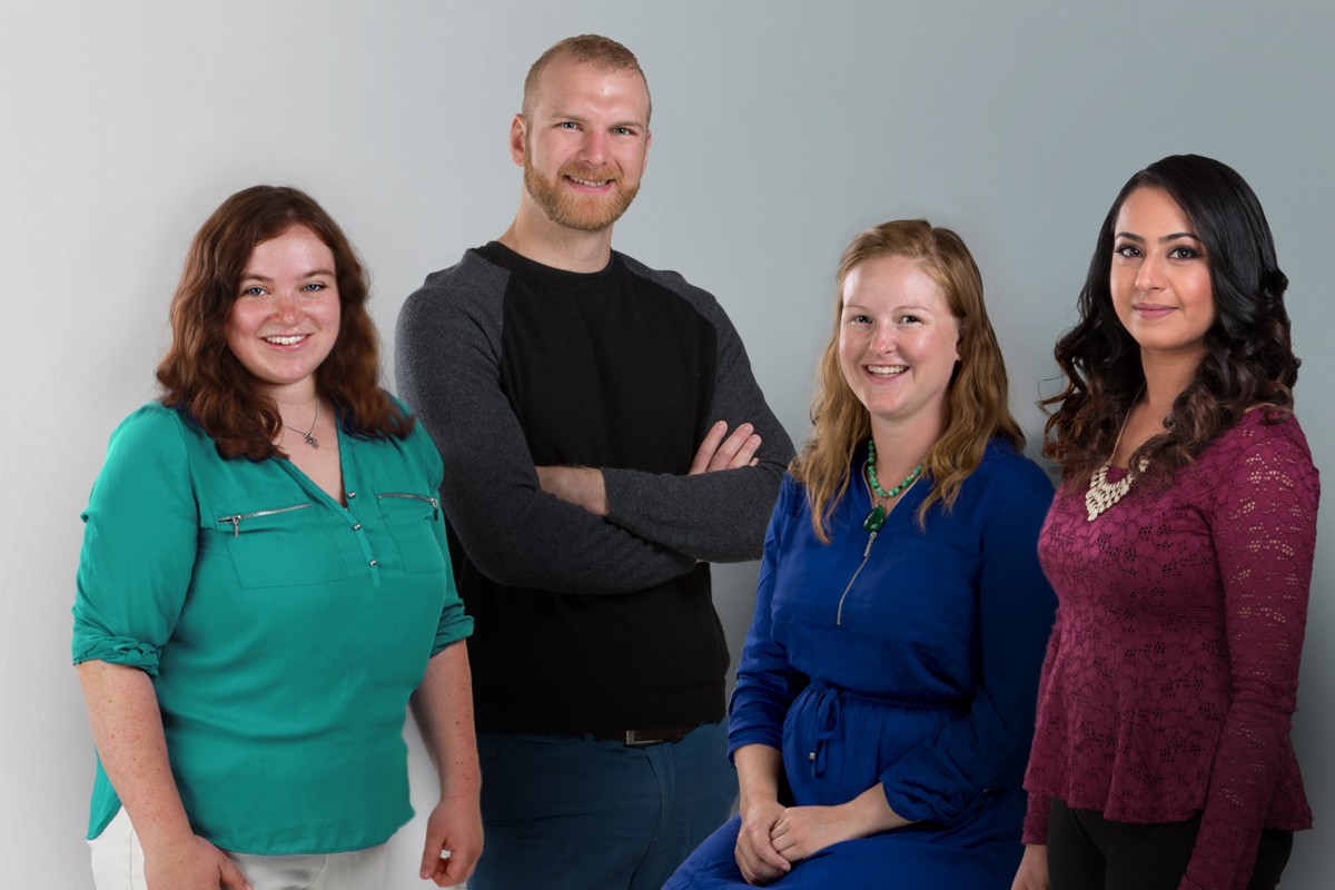 2016 U of M Vanier Scholars (l to r) Chantale Cenerini, Colin Graydon, Kayla Moore and Mamneet Manghera