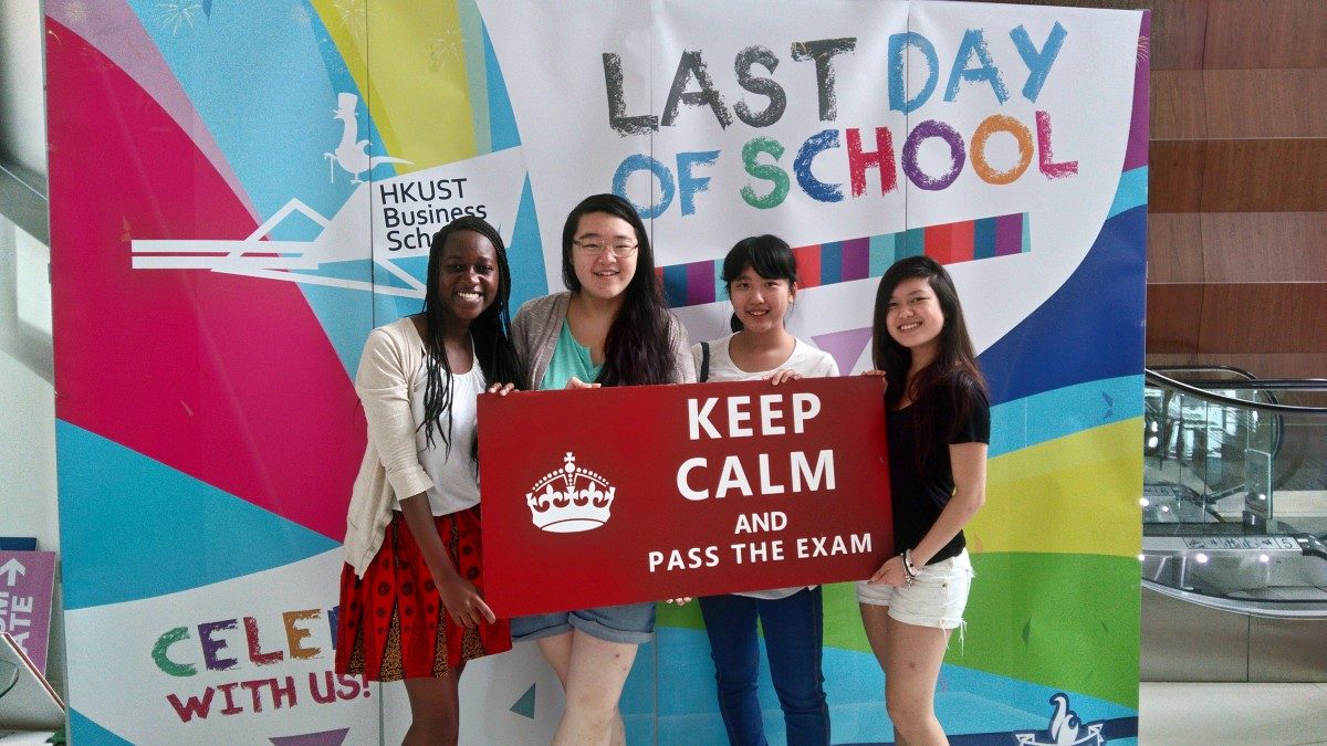 Helen Ma (second left) celebrates with new friends on the last day of school at the Hong Kong University of Science and Technology