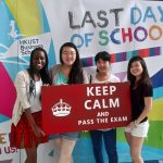 Helen Ma (second left) celebrates with new friends on the last day of school at the Hong Kong University of Science and Technology
