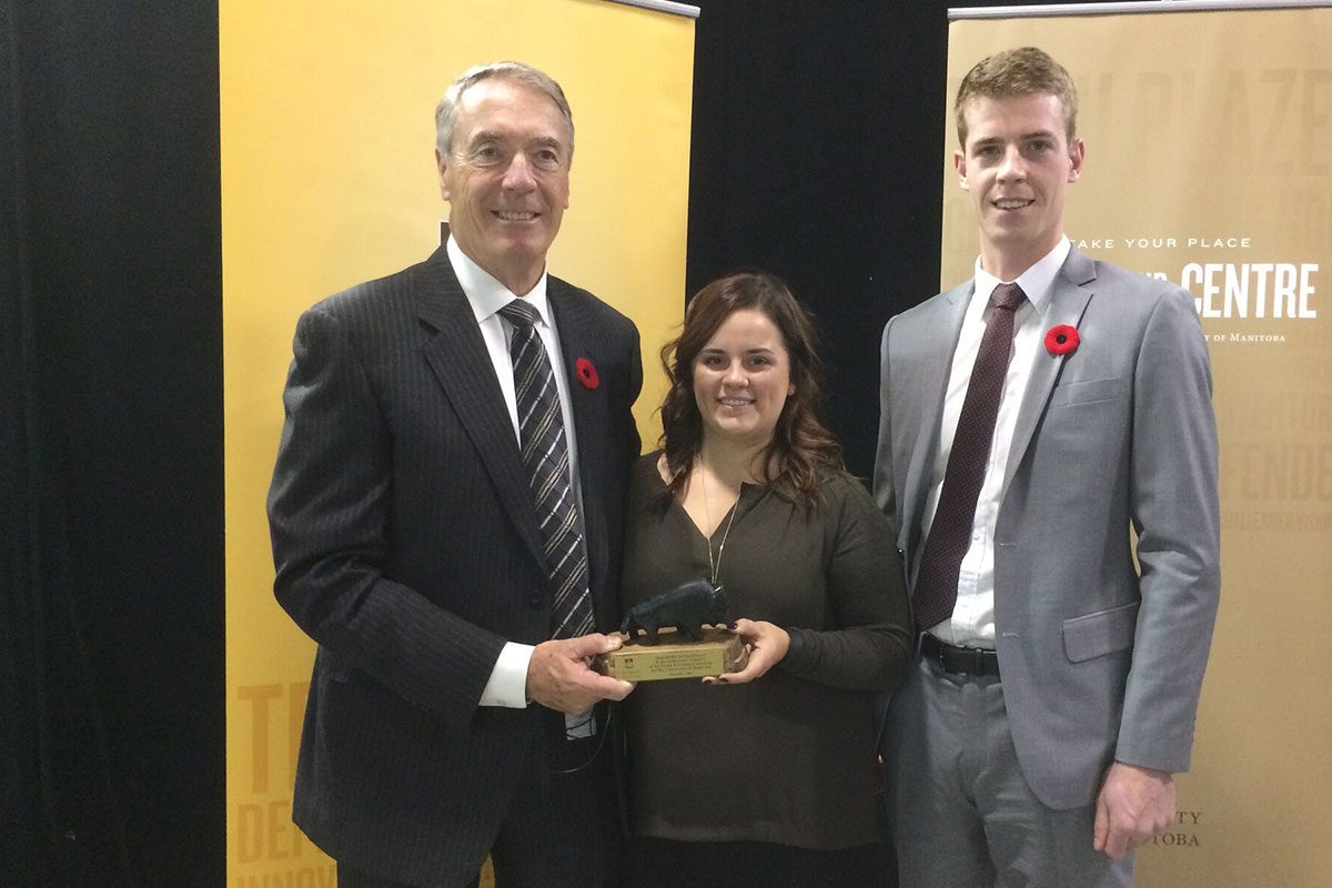 (L-R) Gerry Price, Katrine Levesque, an engineering student and student leader in the ENGAP program, and Peter Logan, an engineering student who has participated in Price Industries' summer hiring program.