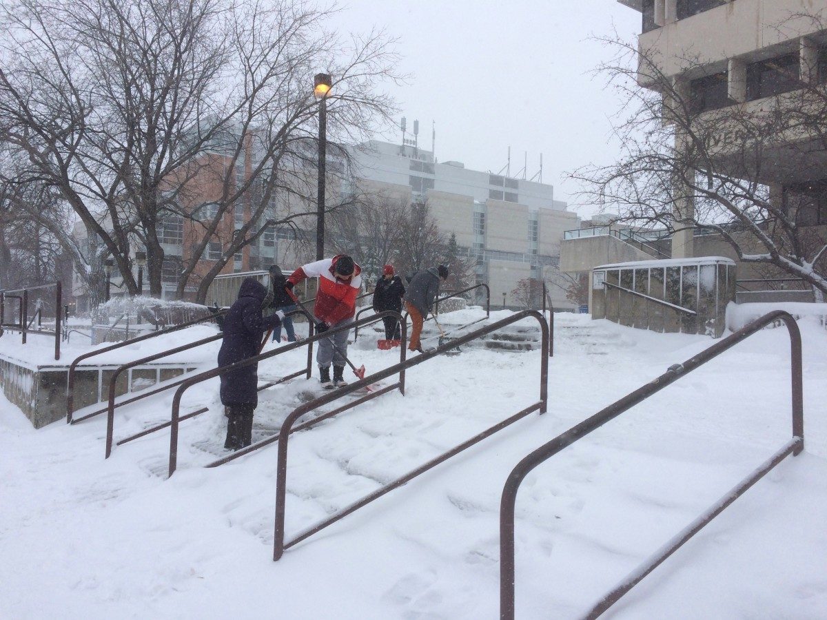 Shovelling snow at University Centre