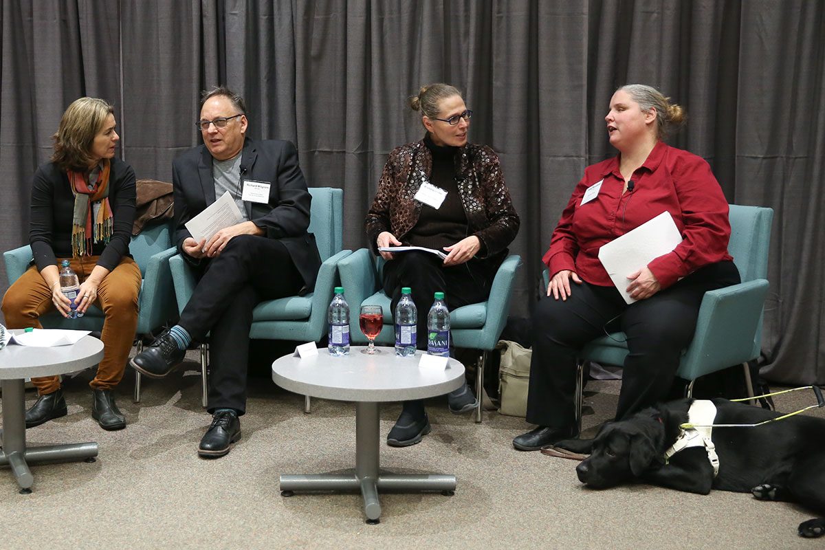 (L-R) The Visionary Conversations panel Yutta Fricke, Richard Milgrom, Michelle Porter and Tanis Woodland on Dec. 8, 2016. Photo by Mike Latschislaw.