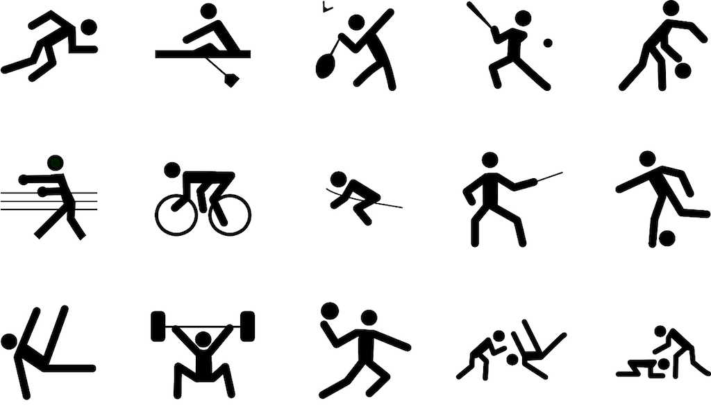 stick figures playing various sports