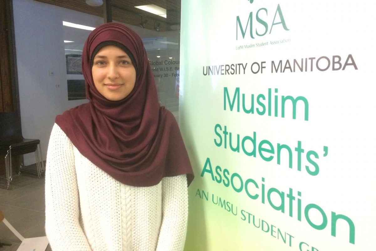 Iqra Tariq, is a member of and volunteer with the U of M’s Muslim Students’ Association. She’s in her first year in the University 1 program.