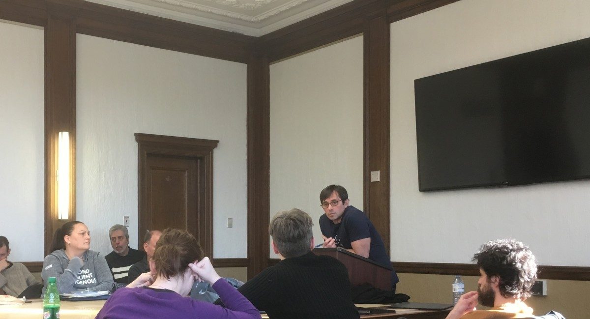 Steve Lecce answers questions during the political studies lecture series