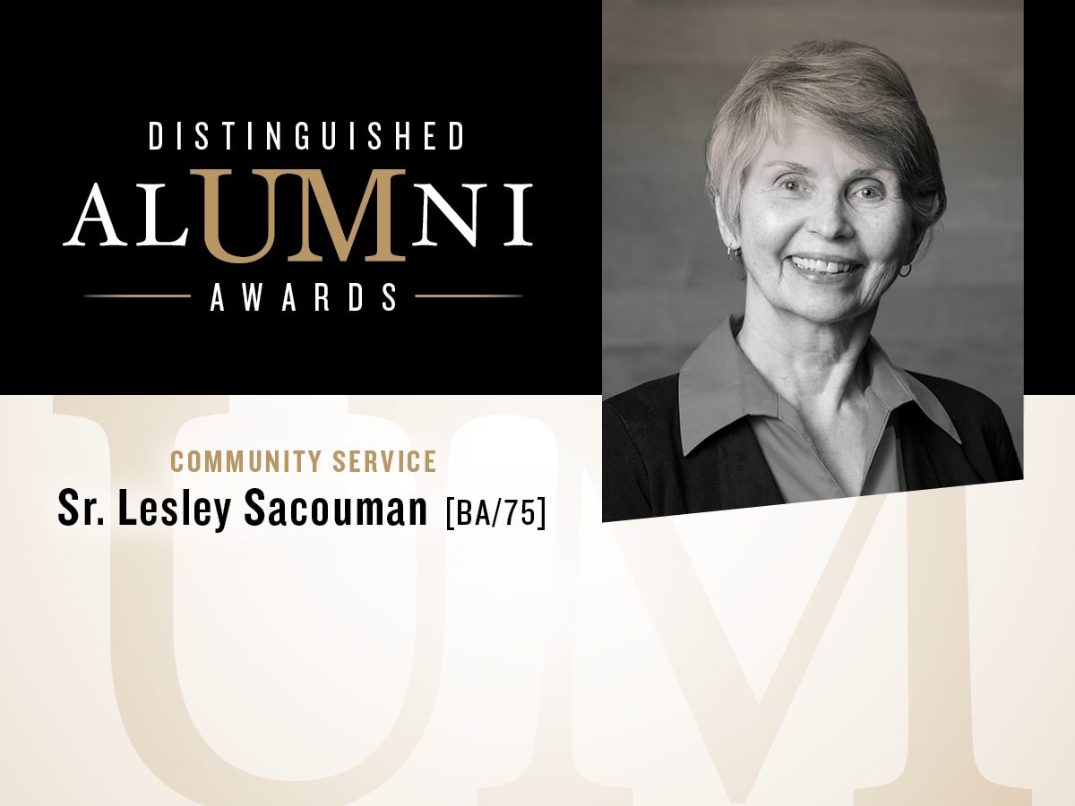 The 2017 Distinguished Alumni Award Recipient for Community Service is Sister Lesley Sacouman