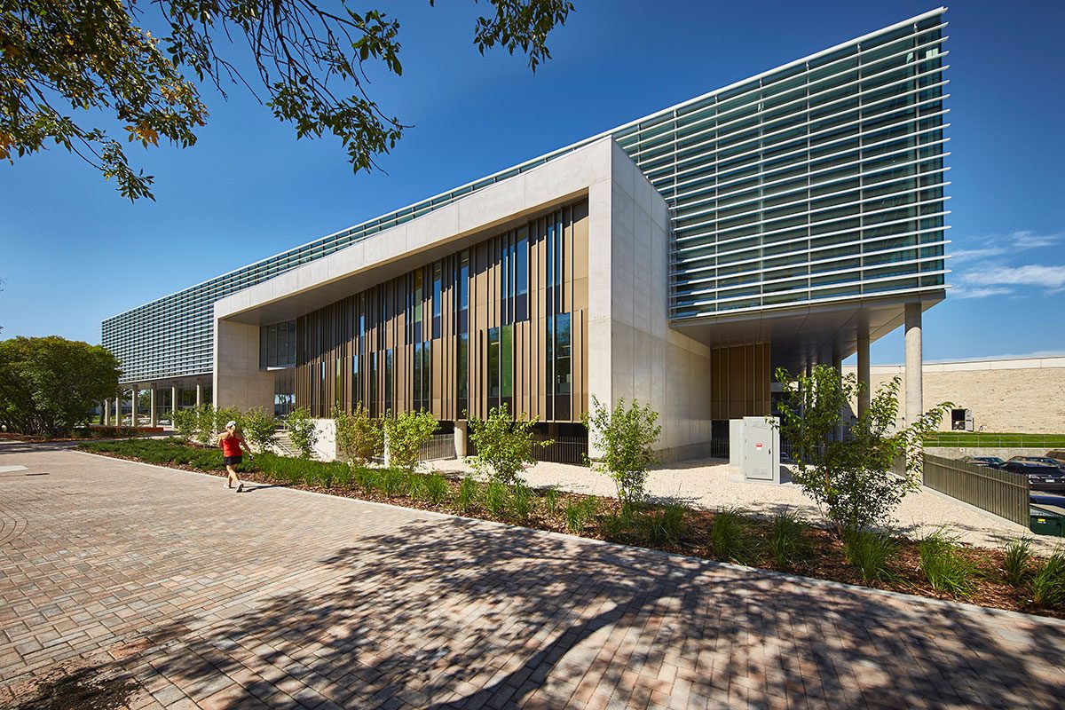 THE ALC’S SOUTH FACING FAÇADE FEATURING PASSIVE SOLAR TECHNOLOGY. // PHOTO BY JERRY GRAJEWSKI AND PROVIDED BY CIBINEL ARCHITECTURE