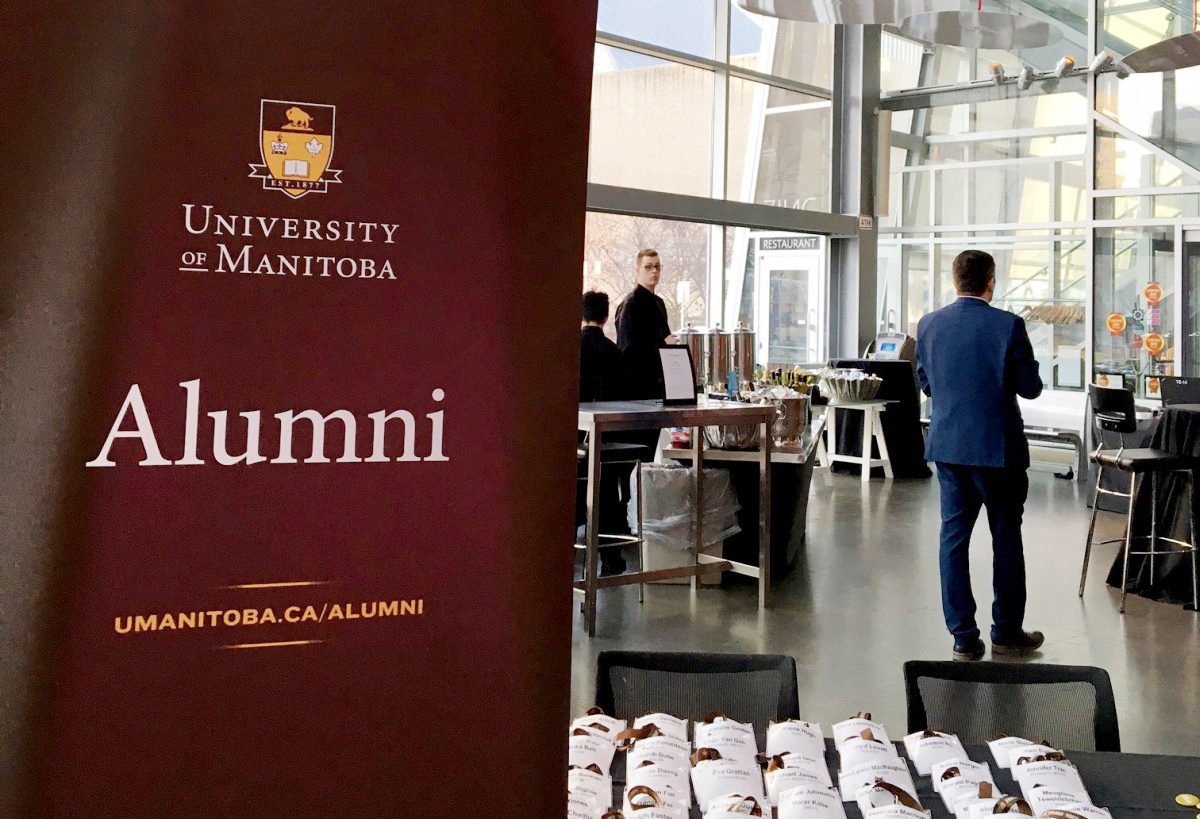 Alumni event in Edmonton. A banner, some pretty lights.