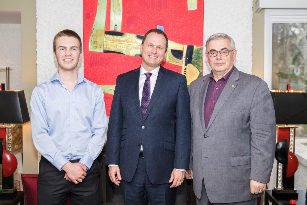 André Marchildon, Rennie Zegalski and President David Barnard at a reception on April 17, 2017