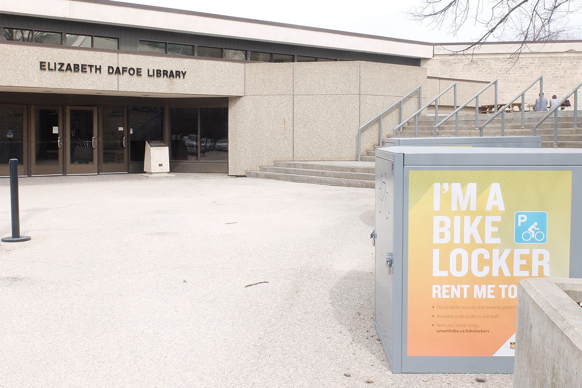 Bike lockers on Fort Garry campus.