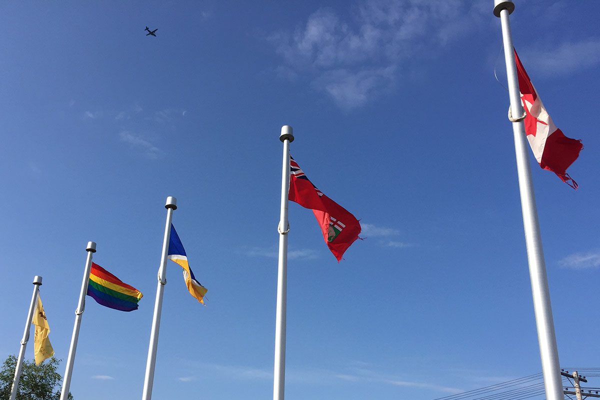 The Pride flag on Fort Garry campus in 2016.