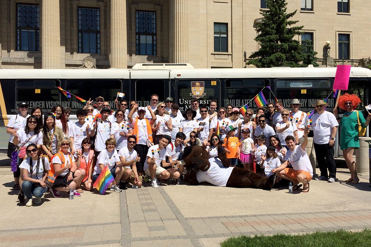 The U of M group outside of the Legislature for Pride 2016.