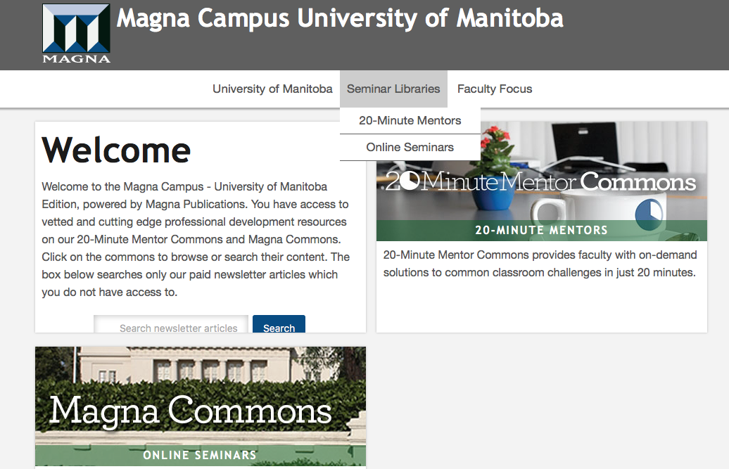 Screen shot of Magna Campus - U of M page.