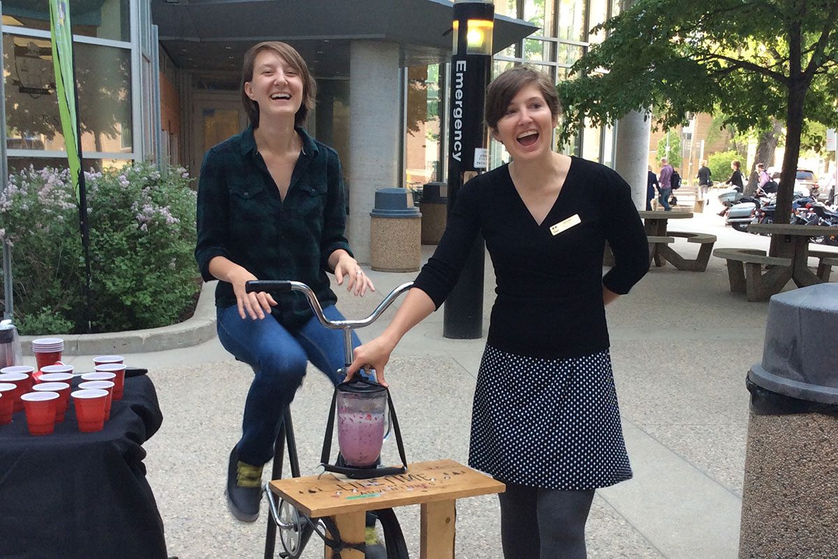 Bike-blending smoothies during the 2017 Commuter Challenge.